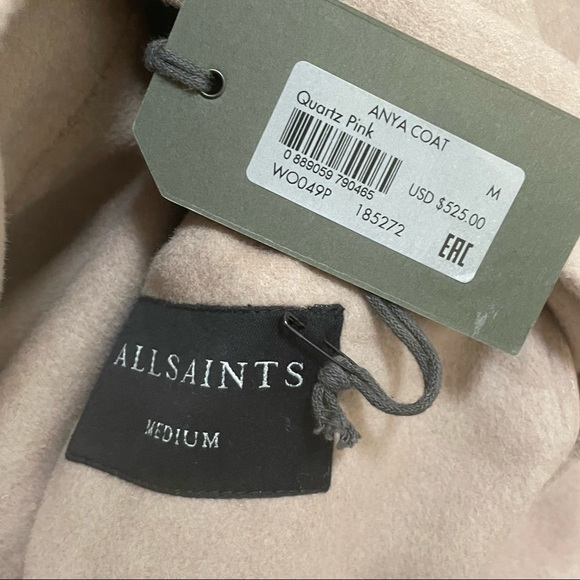 ALLSAINTS Anya Wool-blend Coat In Quartz Pink Pockets 2 Buttons NWT $525 - Picture 10 of 12
